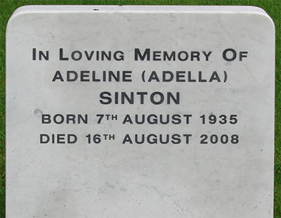 Headstone of Adeline Sinton<br />(née Heggen-Hansen) 1935 - 2008
