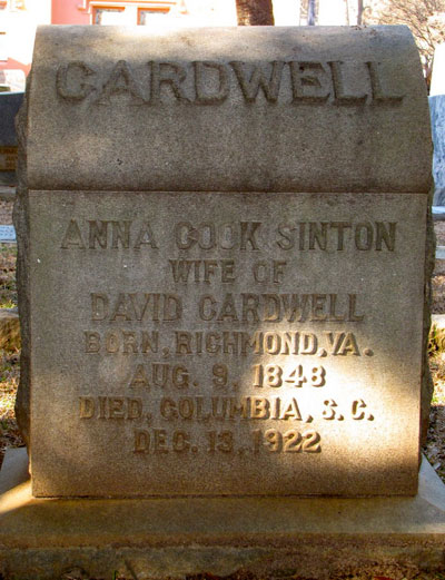 Headstone of Anna Sinton Cardwell 1848 - 1922