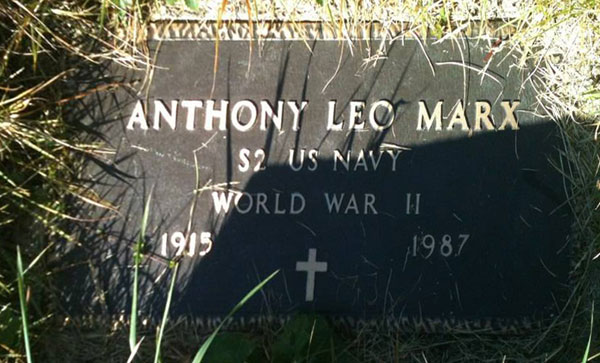 Headstone of Anthony Leo Marx 1915-1987