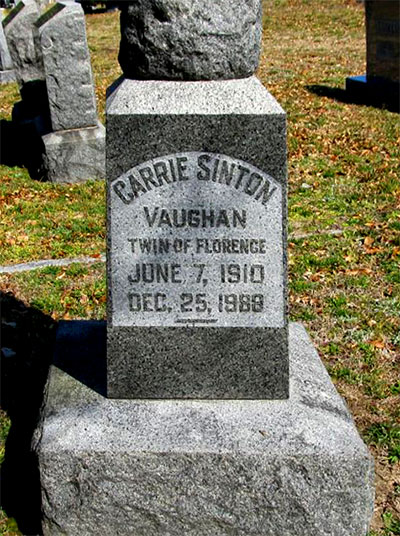 Headstone of Carrie Sinton Vaughan 1910 - 1988