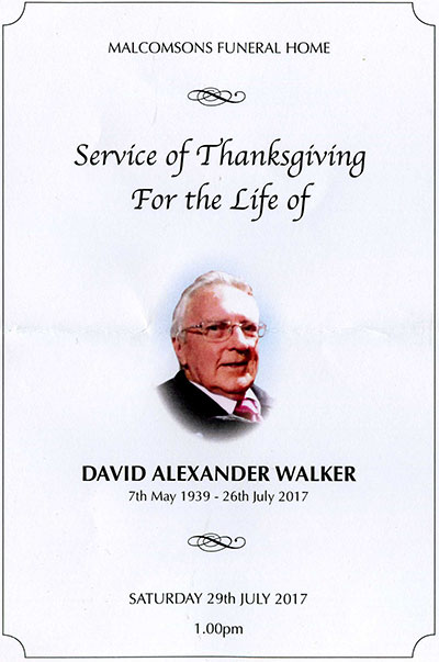 Funeral Service for David Alexander Walker - 29 July 2017