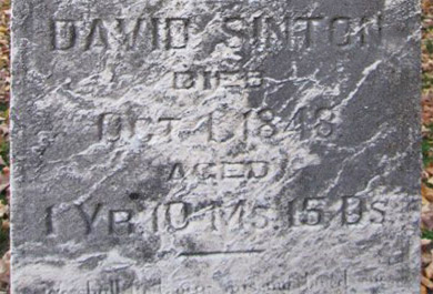 Headstone inscription for David Sinton, Illinois, USA