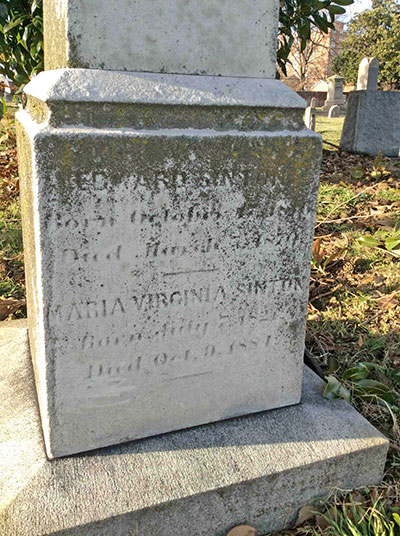 Headstone of Virginia Maria Sinton (née Cook) 1821 - 1884