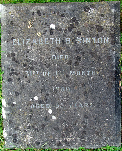 Headstone of Elizabeth Bridget Sinton 1835 - 1900