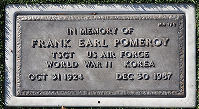 Headstone of Frank Earl Pomeroy 1924 - 1987