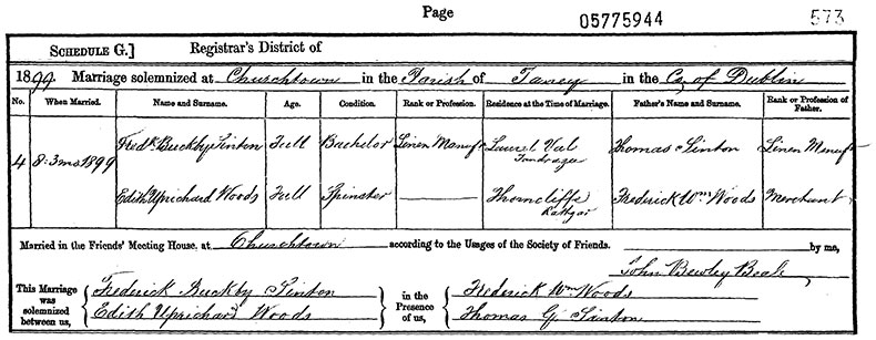 Marriage Certificate of William Callaghan and Margaret Johnston - 25 June 1903