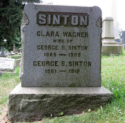 Headstone of Clara W. Sinton (née Wagner) 1859 - 1905