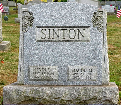 Headstone of Irvin George Sinton 1889 - 1945