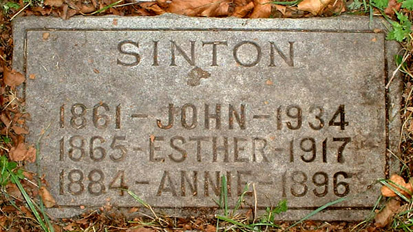 Headstone of Mary Ann Sinton 1884 - 1896