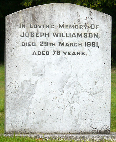 Headstone of Joseph Williamson 1902 - 1981