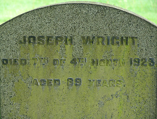 Headstone of Joseph Wright 1834 - 1923
