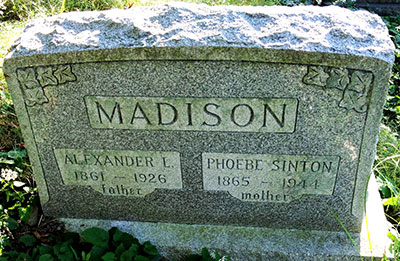 Headstone of Phoebe Madison (née Sinton) 1865 - 1944