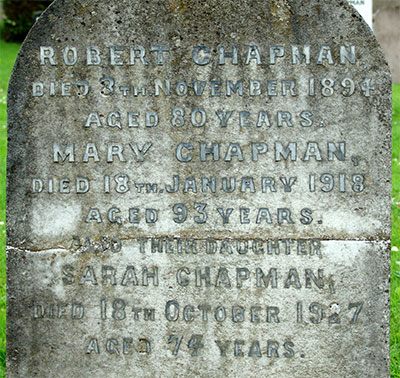 Headstone of Robert Chapman 1814 - 1894