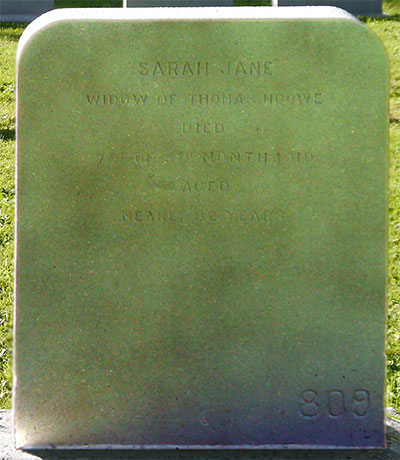 Headstone of Sarah Jane Hoowe (née Green) 1828 -  1910