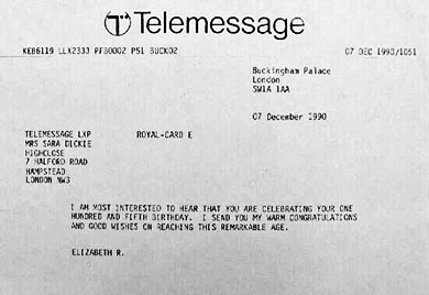 Congratulatory telegram from Her Majesty, Queen Elizabeth II