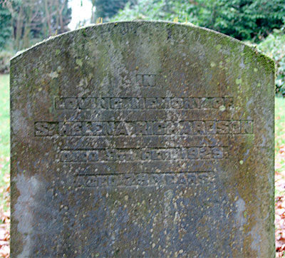 Headstone of Susan Helena Richardson 1849 - 1929