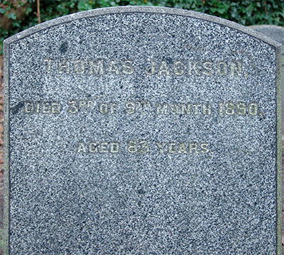 Headstone of Thomas Jackson 1807- 1890