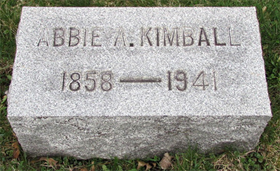 Headstone of Abbie A. Kimball (née Moore) 1858 - 1941