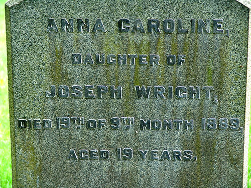 Headstone of Anna Caroline Wright 1870 - 1889