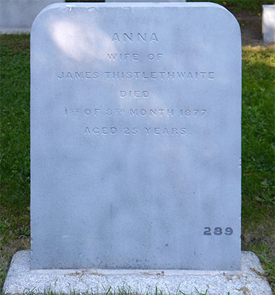 Headstone of Anna Thistlethwaite (née Baker) 1852 -  1877