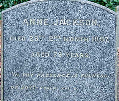 Headstone of Anne Jackson 1817- 1897