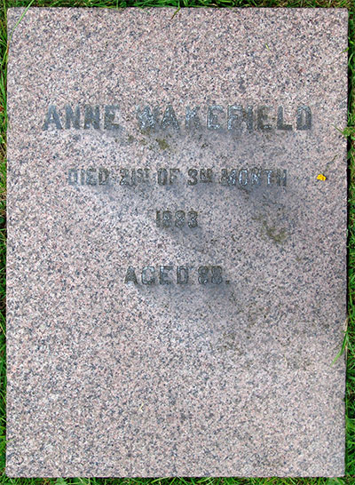 Headstone of Ann Wakefield (née Moore) 1795 - 1883
