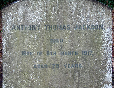 Headstone of Anthony Thomas Jackson 1838 - 1917