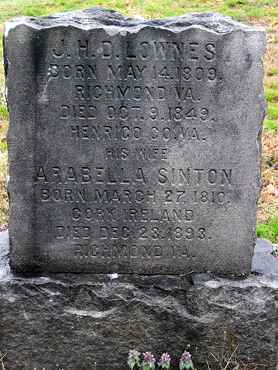 Headstone of Josiah Hewes Davis Lowndes 1809 - 1849