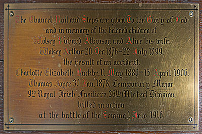 Atkinson Memorial in Seagoe Parish Church, Portadown, Co. Armagh