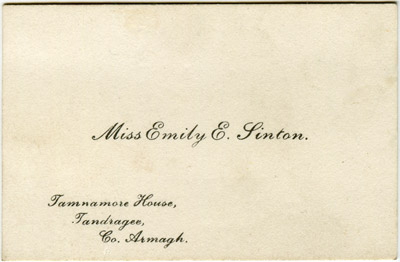 Personal card of Emily Elizabeth Sinton