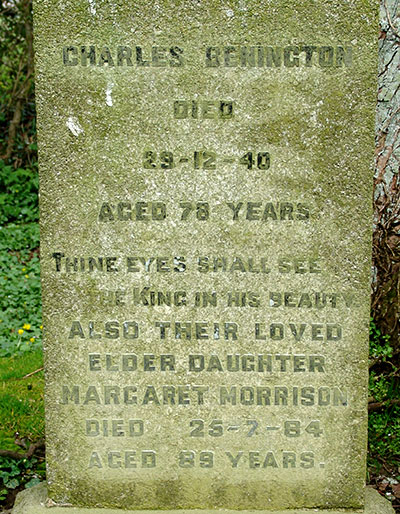 Headstone of Charles Bennington 1862 - 1940