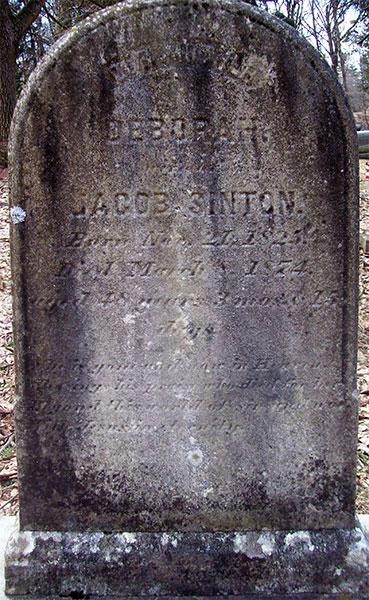 Headstone of Deborah Sinton (née Kershner) 1825 - 1874