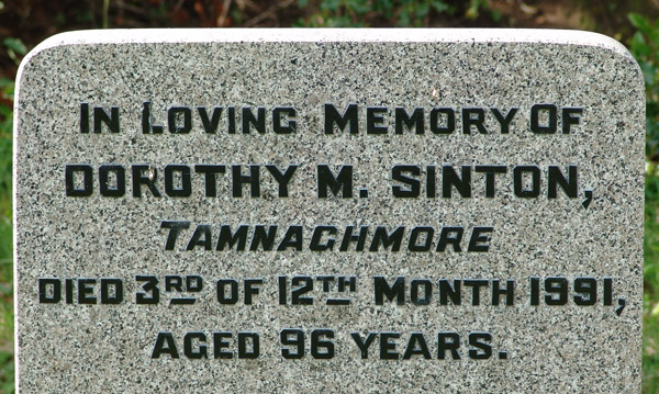 Headstone of Dorothy Matilda Sinton 1895 - 1991