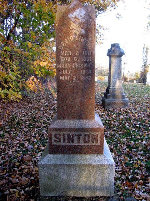 Headstone photograph of David and Mary Jane Sinton