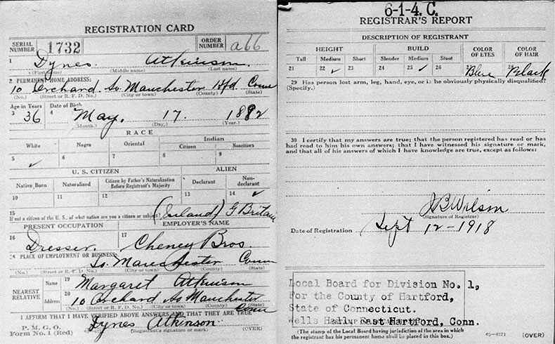 World War I Draft Registration of Dynes Atkinson