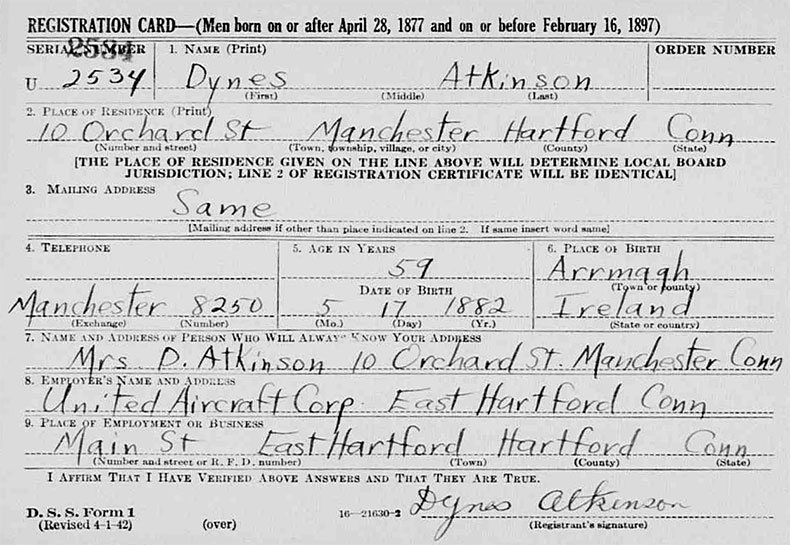 World War II Draft Registration of Dynes Atkinson