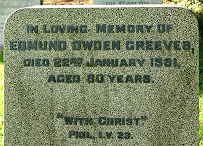 Headstone of Edmund Owden Greeves 1910 - 1991