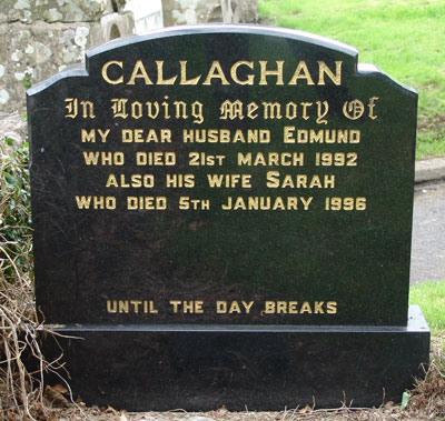 Headstone of Sarah Callaghan (née Speers) 1912 - 1996