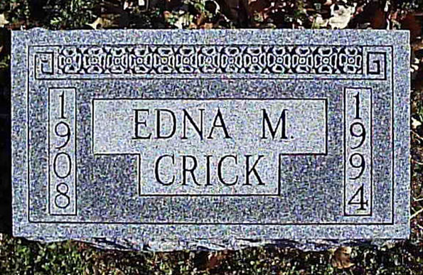 Headstone of Edna Mae Crick 1908 - 1994