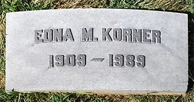 Headstone of Edna B. Korner (née Minturn) 1909 - 1989