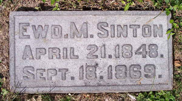 Headstone of Edward M. Sinton 1848-1869