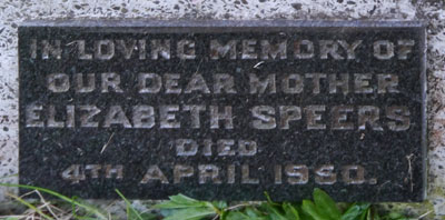 Headstone of Elizabeth Speers (née Davidson) 1886 - 1950