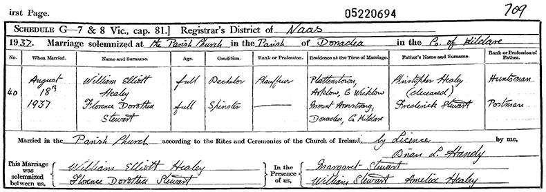 Marriage Certificate of William Elliott Healey and Florence Dorothea Stewart - 18 August 1937
