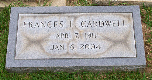 Headstone of Frances Livingston Cardwell 1911- 2004