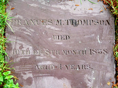Headstone of Frances Mary Thompson 1834 - 1838