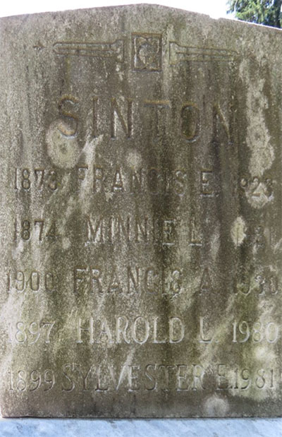 Headstone of Francis Edward Sinton 1873 - 1923