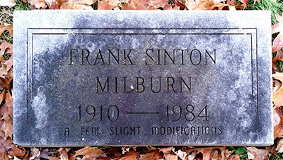 Memorial marker for Frank Sinton Milburn 1910 - 1984