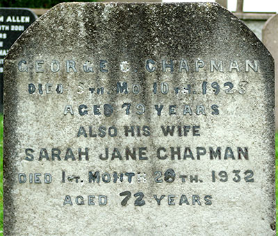 Headstone of Sara Jane Chapman (née Potts) 1860 - 1932