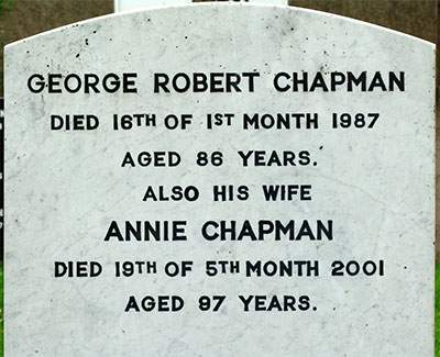 Headstone of George Robert Chapman 1901 - 1987