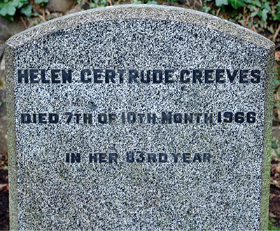 Headstone of Helen Gertrude Greeves 1884 - 1966